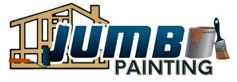 This is an image from Jumbo Painting Inc, located in Florida. The logo for Jumbo Painting Inc features bold blue lettering with a house frame graphic and a paintbrush and paint can icon.