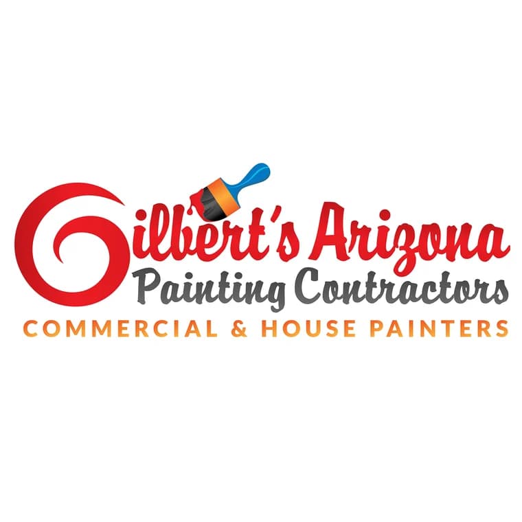 This is an image from Gilbert's Arizona Painting Contractors, located in Arizona. The logo for Gilbert's Arizona Painting Contractors features red and gray lettering with an orange tagline and a paintbrush graphic above the company name.