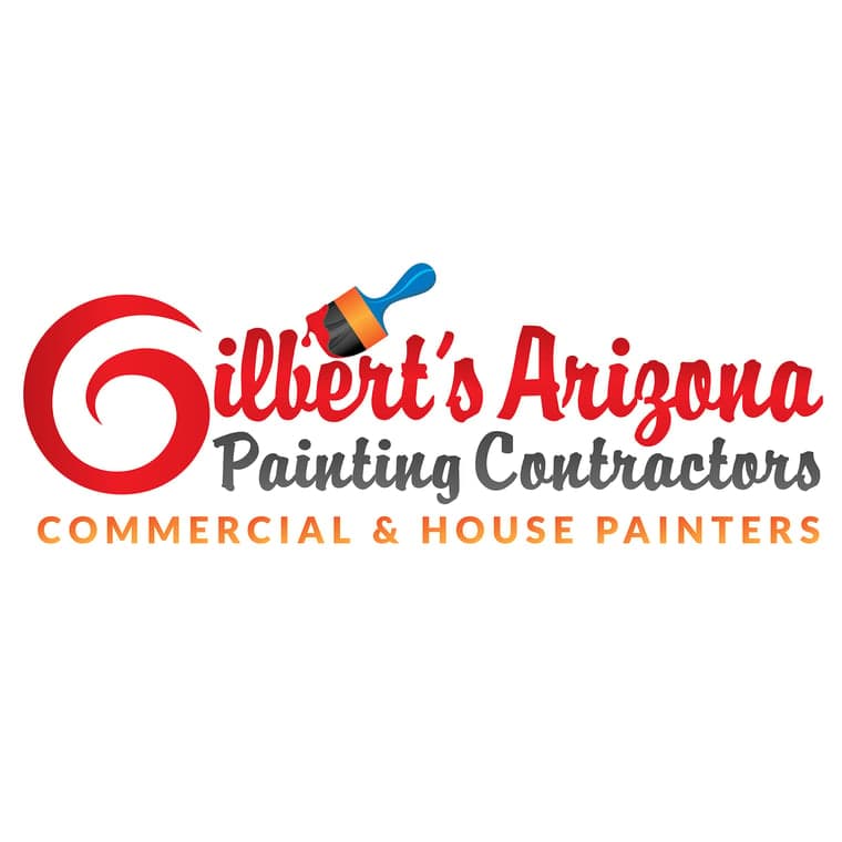 This is an image from Gilbert's Arizona Painting Contractors, located in Arizona. The logo for Gilbert's Arizona Painting Contractors features red and gray lettering with an orange tagline and a paintbrush graphic above the company name.