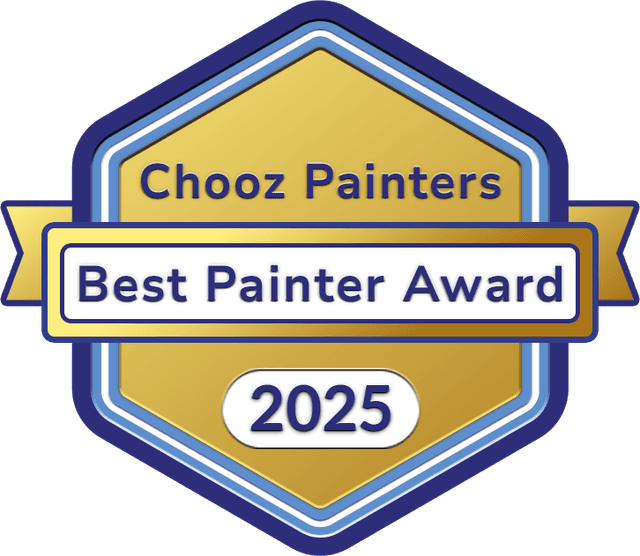 Icon of a painter's tool kit inside a hexagon badge, representing an online platform to find local painting contractors